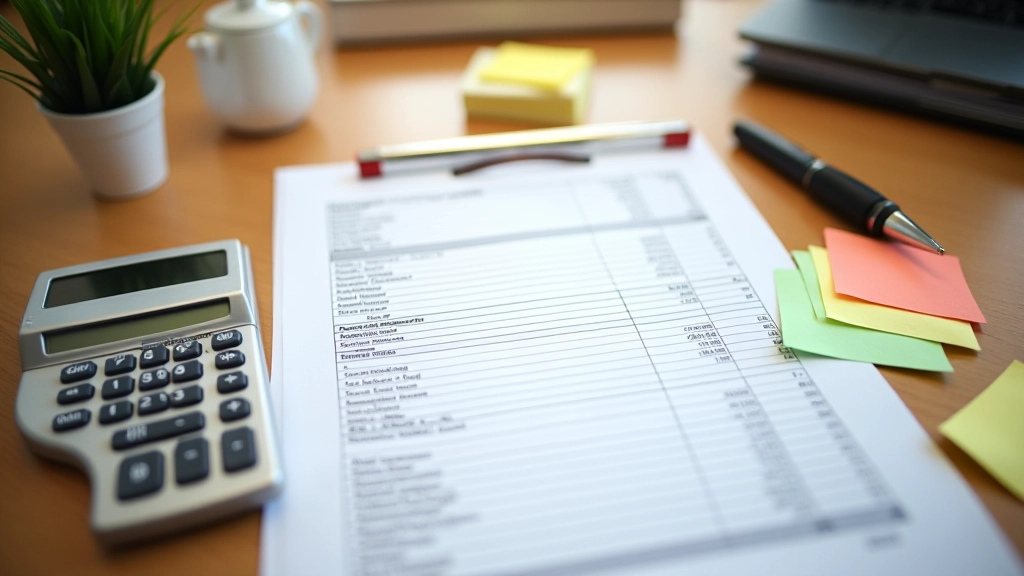 Organized desk setup with tax tracking spreadsheet, calculator, and financial planning tools