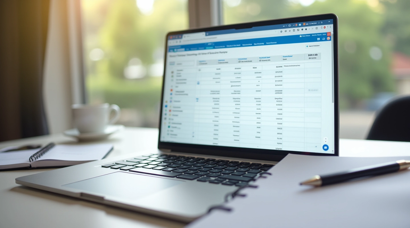 Laptop screen displaying a revenue tracking spreadsheet with income entries and calculations